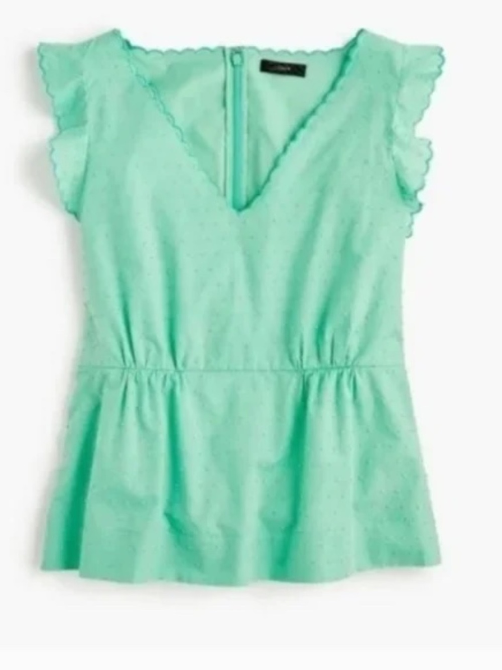 J. Crew Green Cotton Flutter Cap Sleeve Swiss Dot Peplum V-neck Top Sz 18